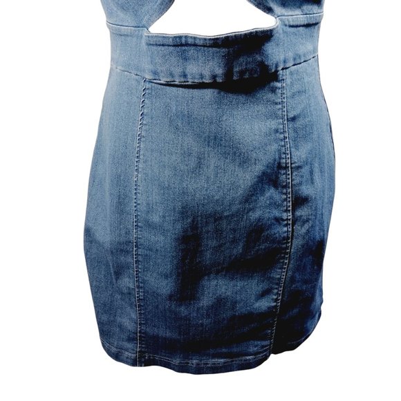 Iris, Denim, Y2K Cut Out Mini Dress, Stretch Denim, Tag Says XL, but is M-L - Picture 6 of 13